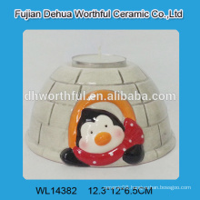 Handmade ceramic containers with lids in penguin shape